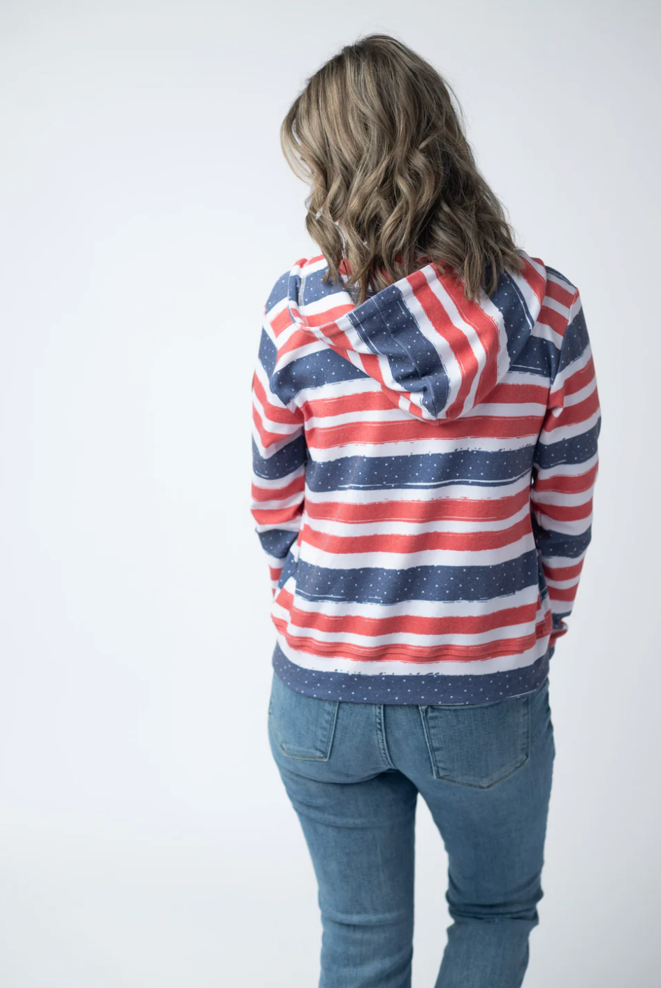 MM Fullzip Hoodie - Striped Red, White, and Micro Blue Stars