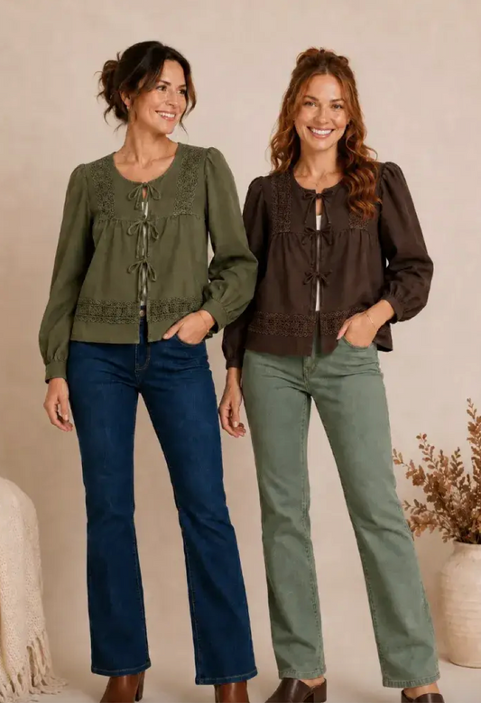 Fall Into Crochet Tie-Front Top