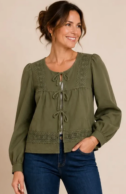 Fall Into Crochet Tie-Front Top