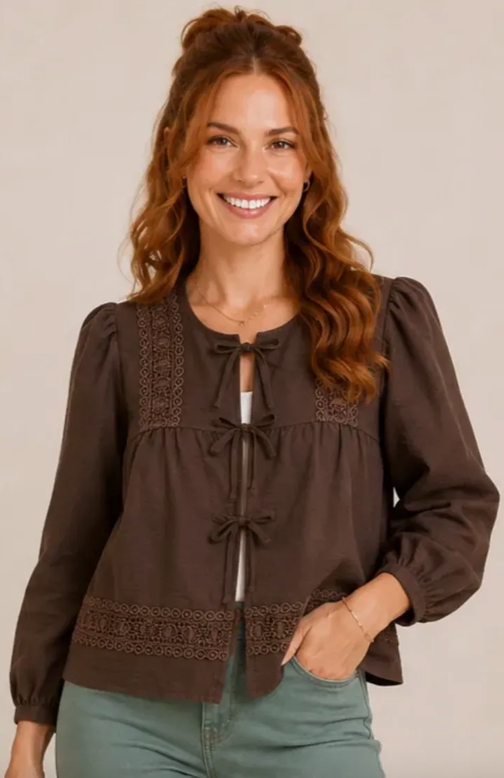 Fall Into Crochet Tie-Front Top