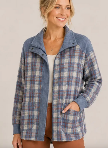 Plaid & Cozy Corduroy Trim Shacket
