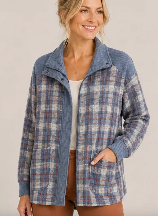 Plaid & Cozy Corduroy Trim Shacket