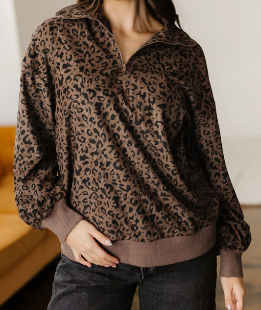 Wild Side Leopard Corduroy Quarter-Zip