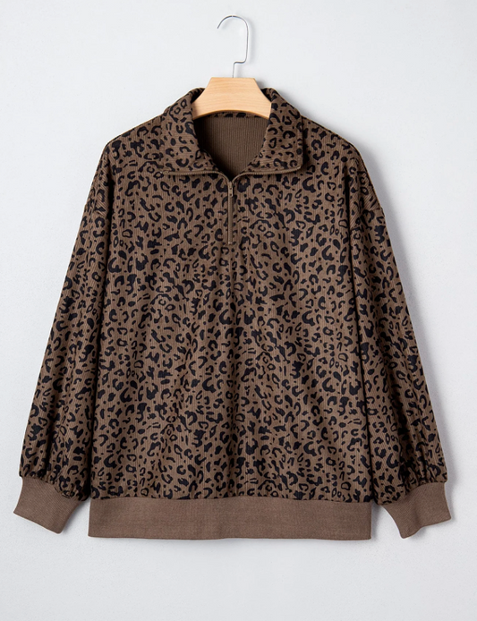 Wild Side Leopard Corduroy Quarter-Zip