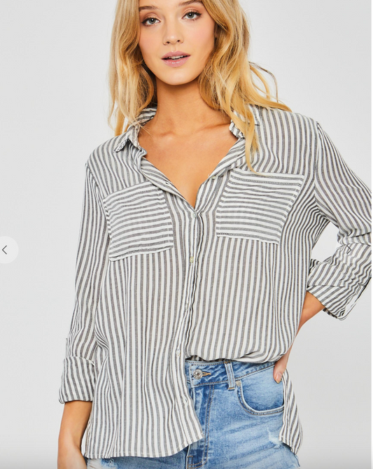 Striped Roll Up Sleeve Button Down