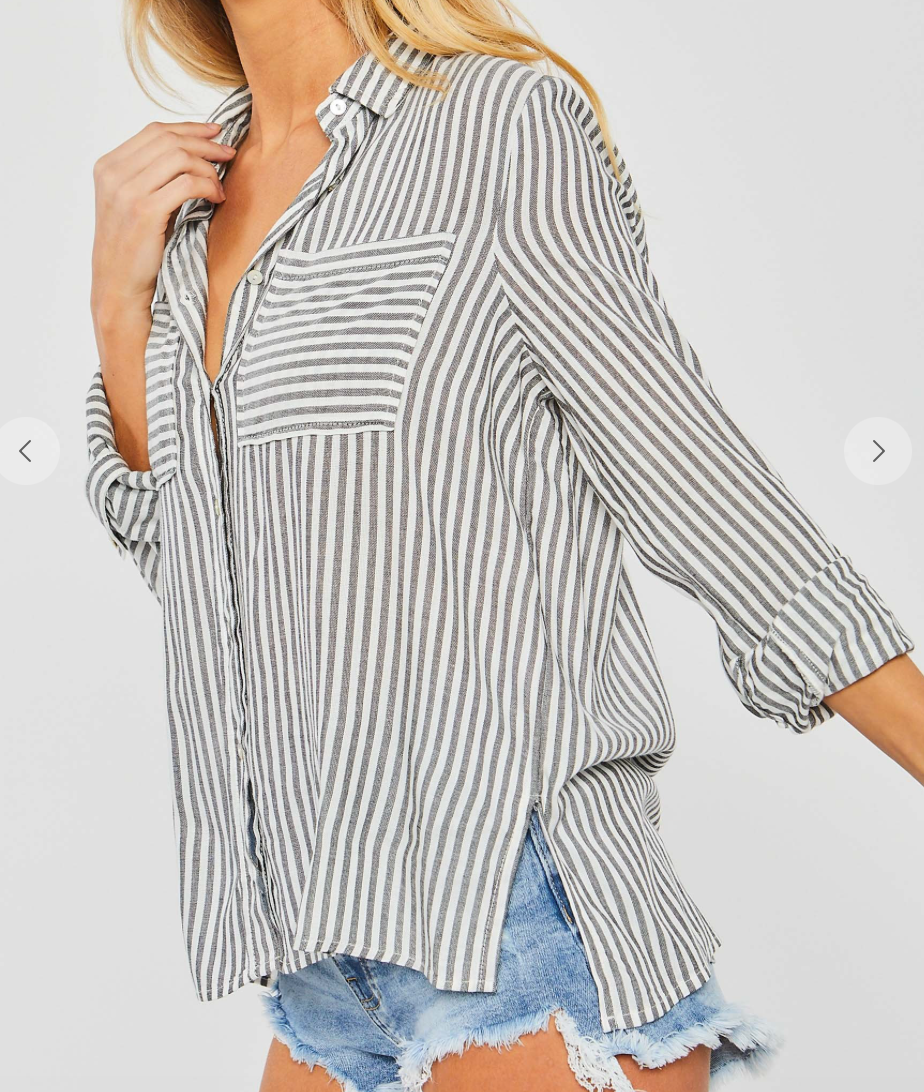 Striped Roll Up Sleeve Button Down
