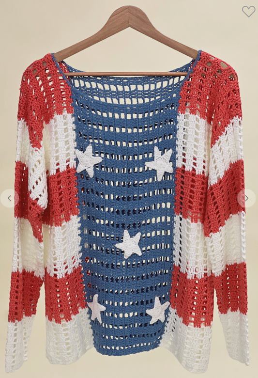 BiBi American Flag Crochet Knit Sweater
