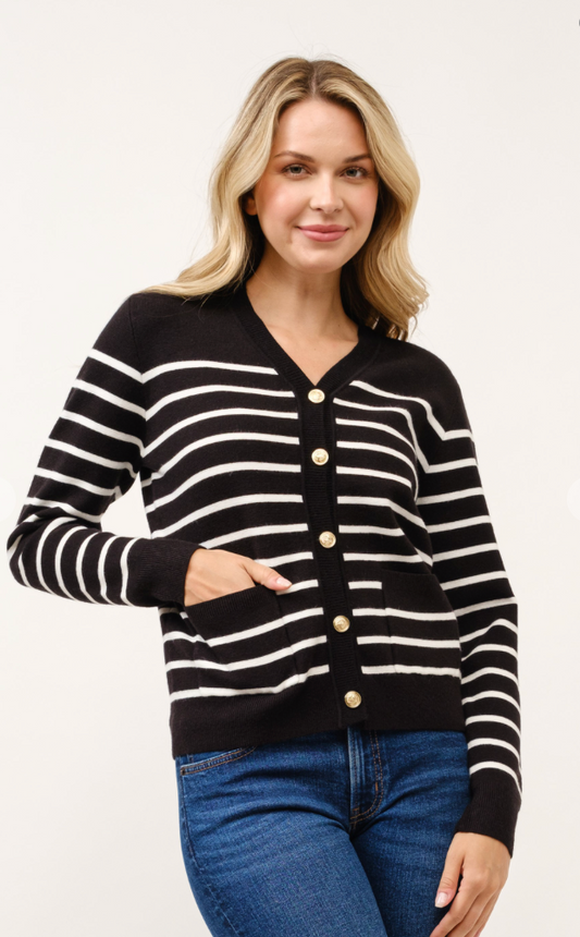 ✨ Trendy Ribbed Cardigan – Black & White Stripe ✨
