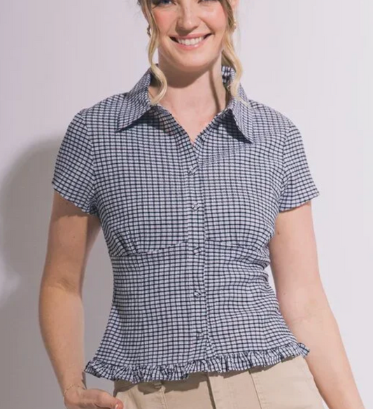 Gingham Ruffle Hem Top