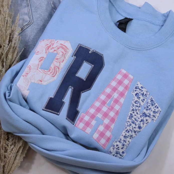 Blue Pray Applique Sweatshirt