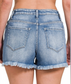 Mid Rise Raw Frayed Hem Denim Shorts