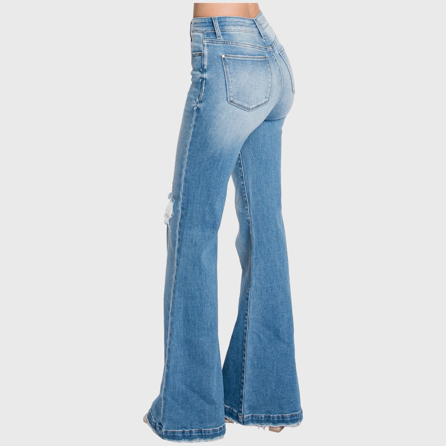 Long Distressed Super High Rise Flare Jean