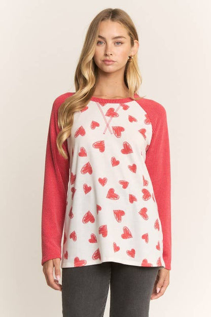 Valentine Scribble Heart Contrast Top