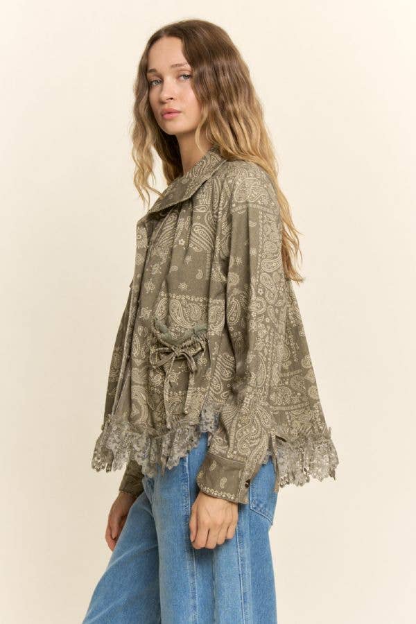 Paisley Bandana Lace Trim Jacket