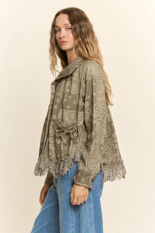 Paisley Bandana Lace Trim Jacket