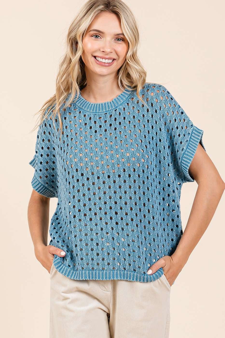 Mineral Wash Open Knit Sweater