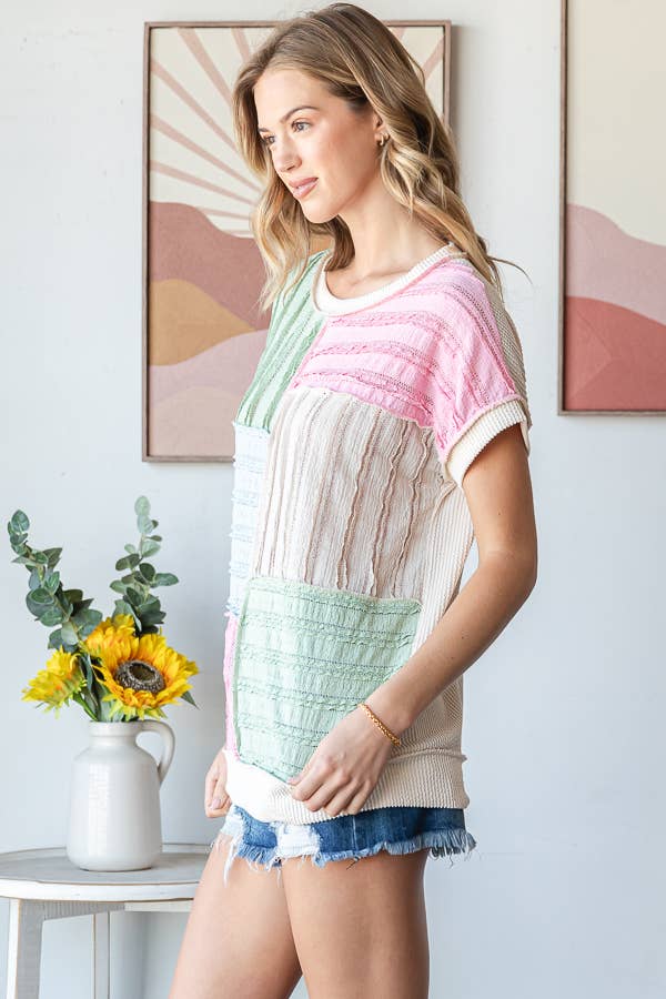 Textured Color Block Patchwork Top