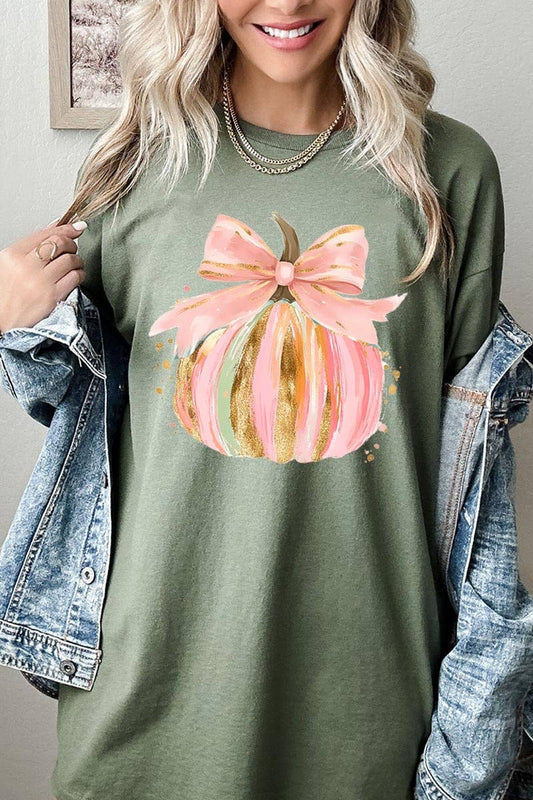 Fall Vibes Coquette Pumpkin Graphic Tee