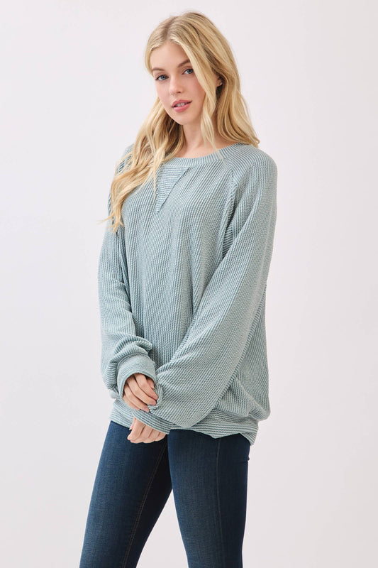 Ribbed Knit Pullover Sweatshirt