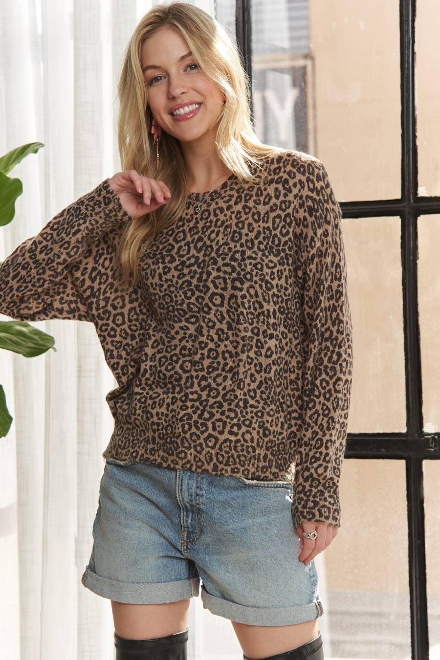 Long Sleeve Leopard Print Sweater