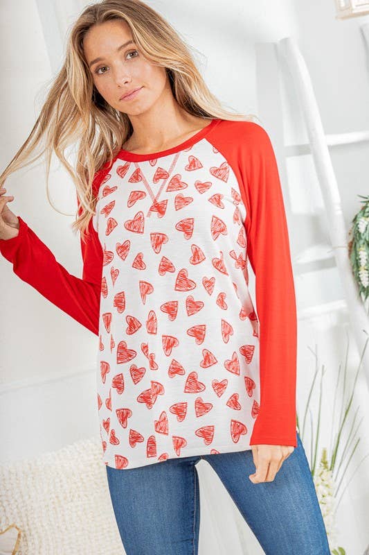 Valentine Scribble Heart Contrast Top