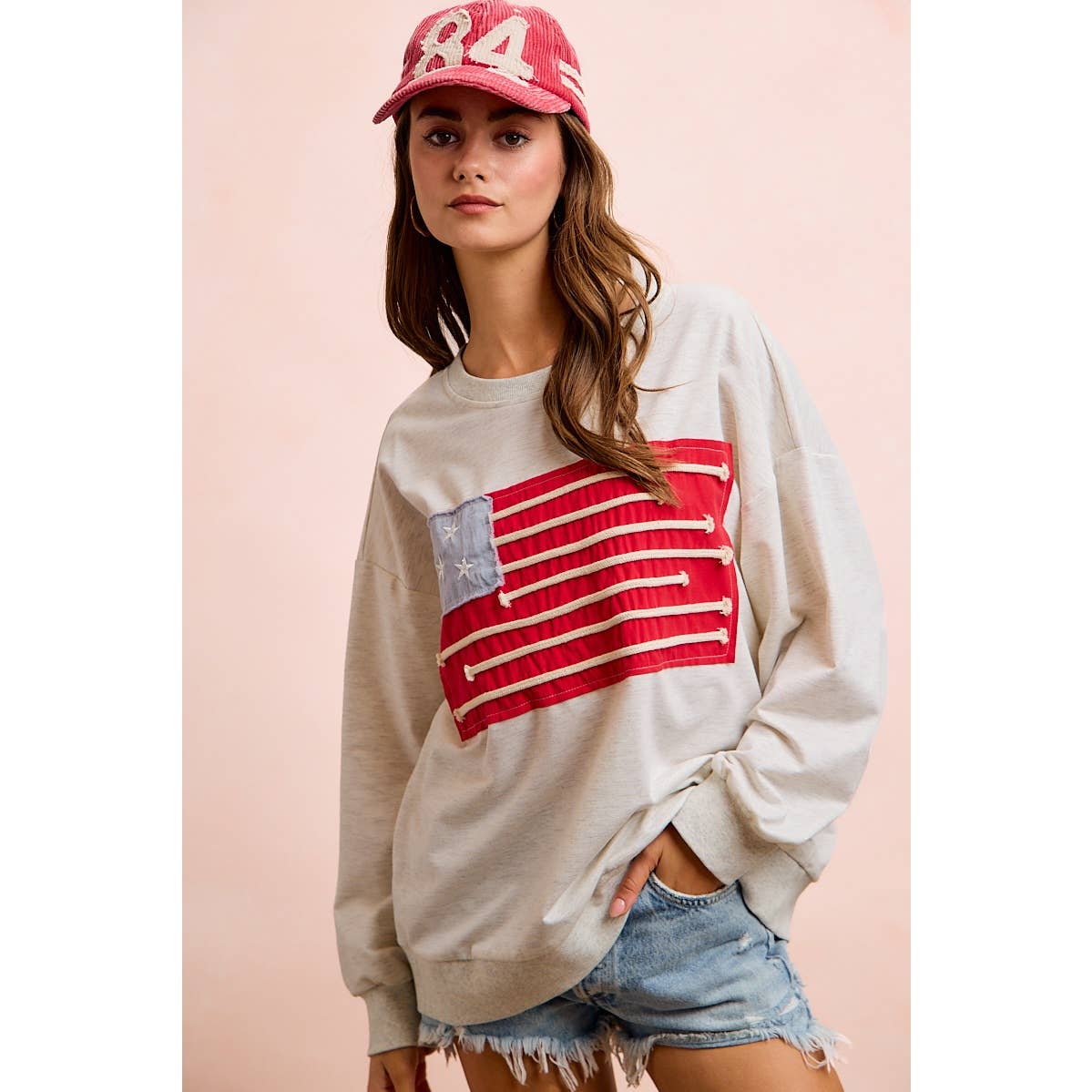 American Flag Patch Long Sleeve Top