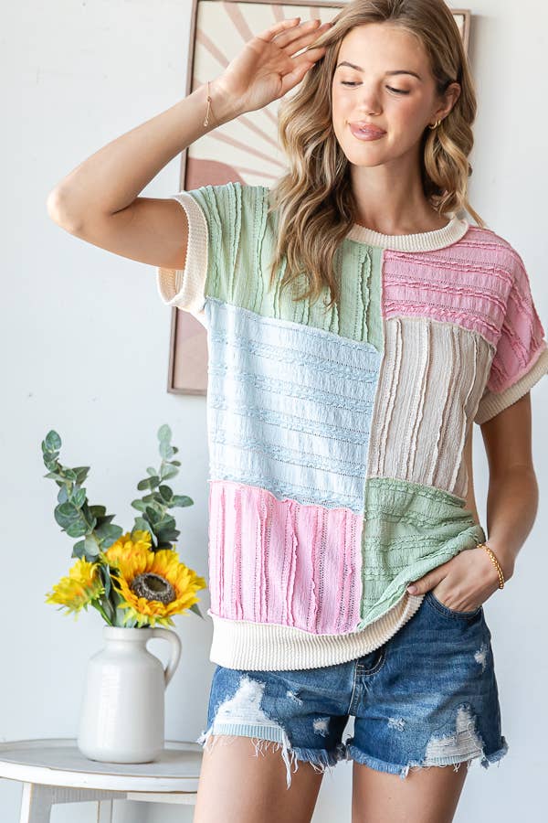 Textured Color Block Patchwork Top
