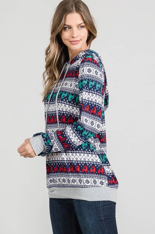 Christmas Reindeer Print Hoodie 🦌🎄