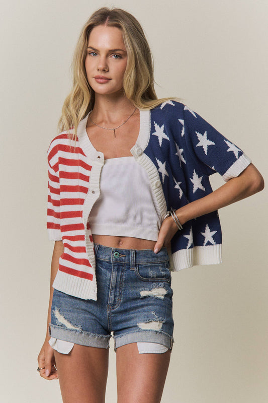 American Flag Button Front Knit Sweater Top