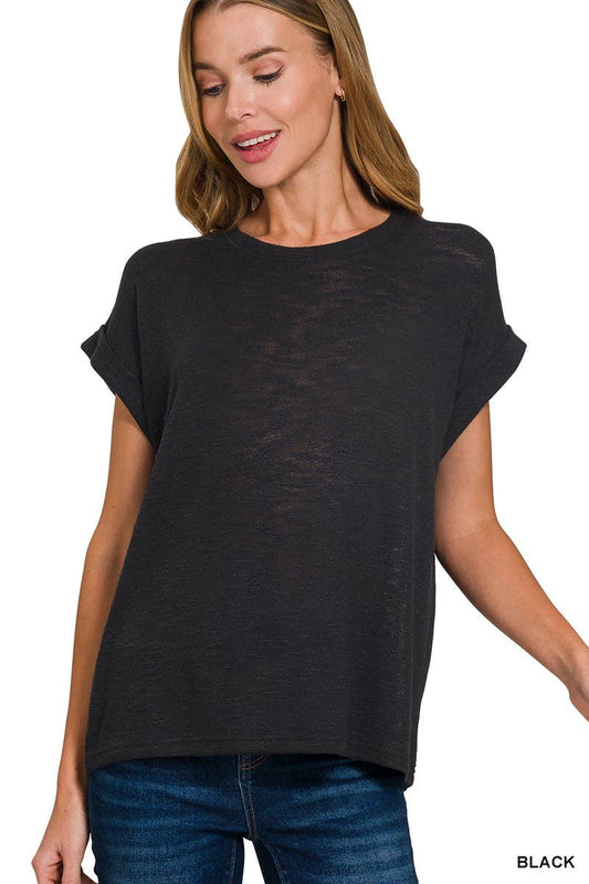 Roll-up Sleeve Lightweight Sweater