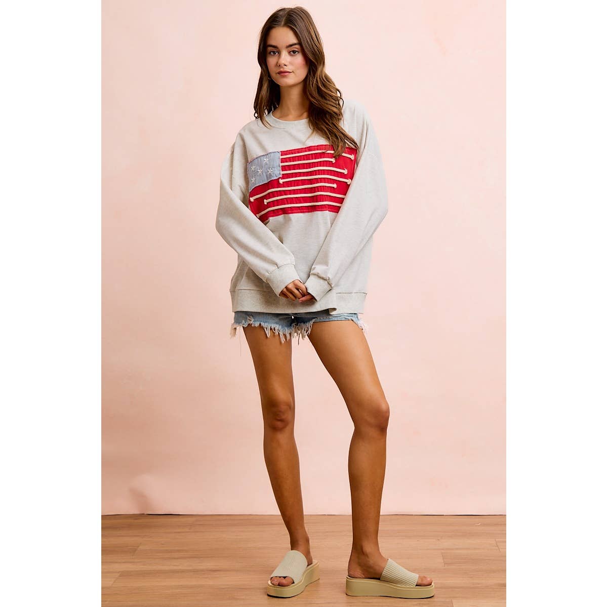 American Flag Patch Long Sleeve Top