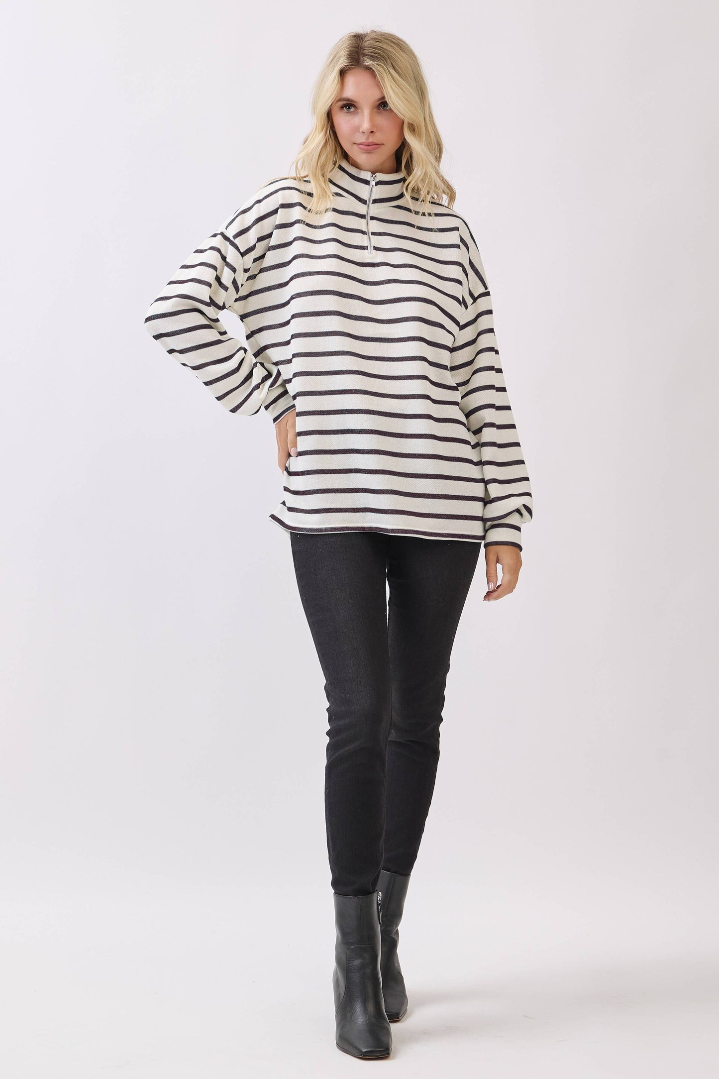 Striped Half-Zip Knit Pullover