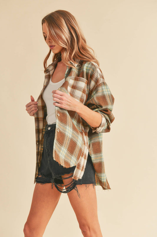 Spliced Patchwork Oversized Flannel Shirt