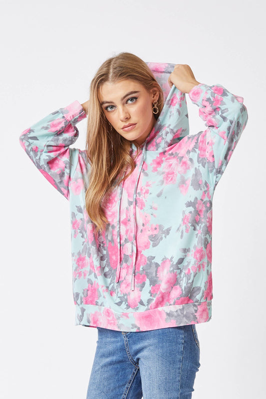Mint & Pink Floral Hoodie