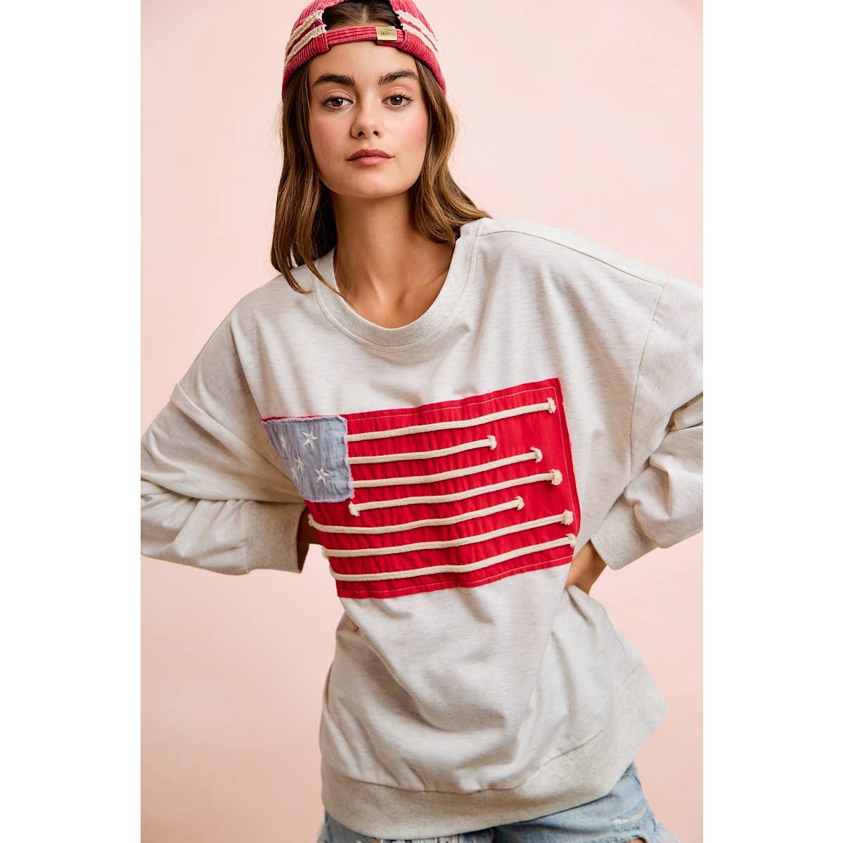 American Flag Patch Long Sleeve Top