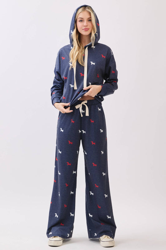 Patriotic Dog Print Wide-Leg Lounge Pants