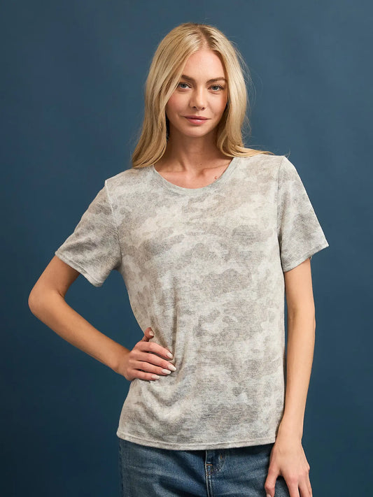 Slub Camo Print Crew Neck Tee