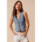 Vintage Washed Denim Button Front Vest Top