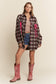 Ruched Pocket Plaid Button-Down Shirt with Ribbon Detail