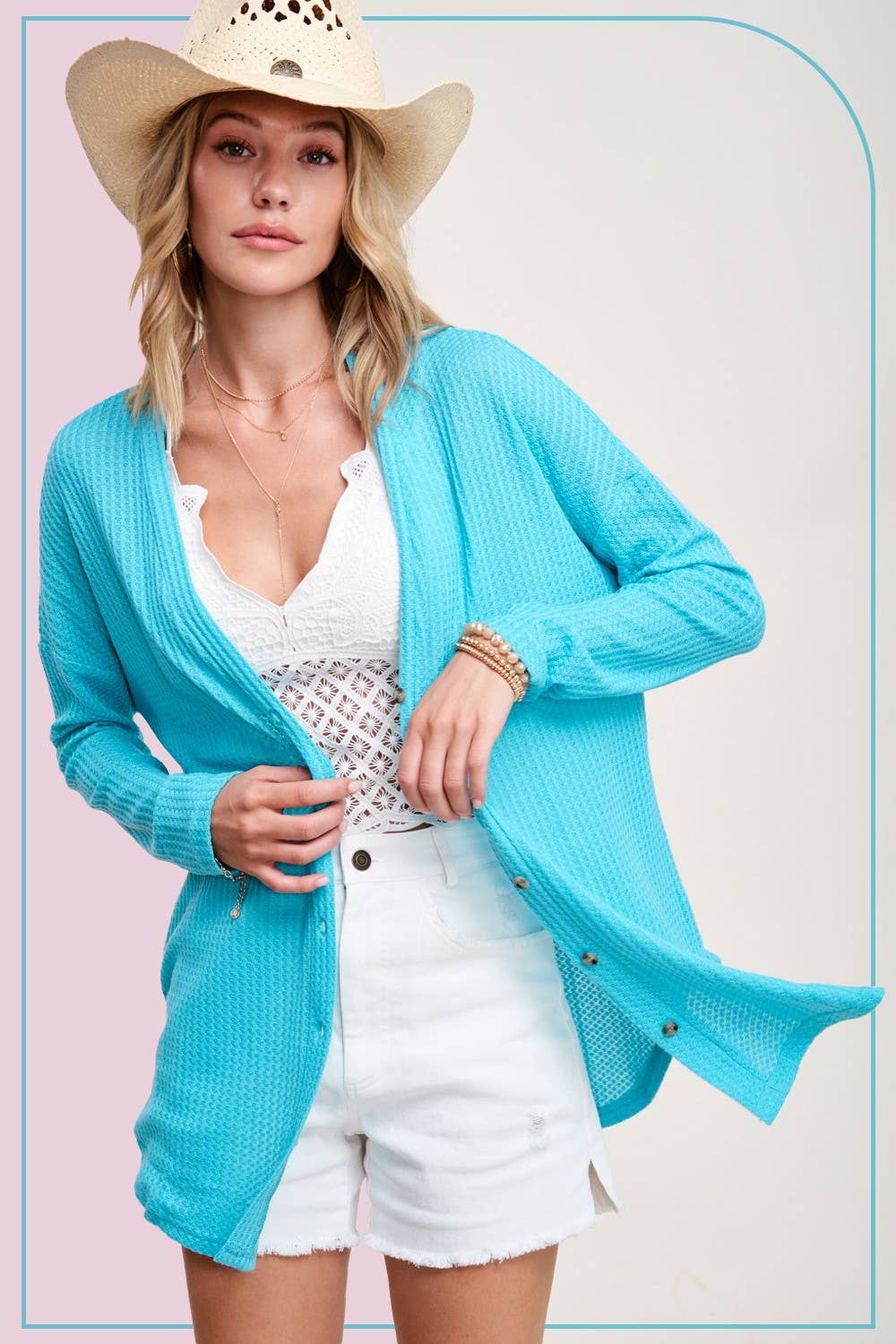 Soft Waffle Knit Button Down Cardigan