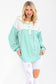 Two Tone Rib Knit Hooded Henley Top – Mint & White