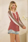Thermal Knit Top with Eyelet & Leopard Sleeve Detail