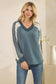 Vintage Teal Knit Top with Lace Sleeve Detail