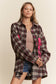 Ruched Pocket Plaid Button-Down Shirt with Ribbon Detail
