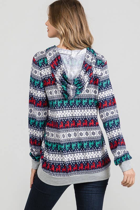 Christmas Reindeer Print Hoodie 🦌🎄