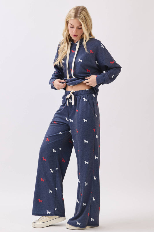 Patriotic Dog Print Wide-Leg Lounge Pants