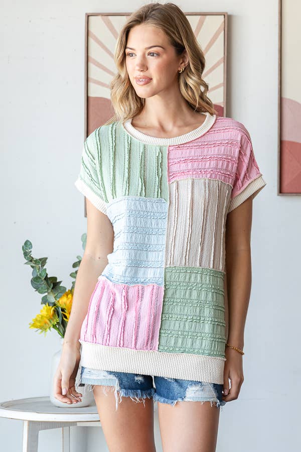 Textured Color Block Patchwork Top
