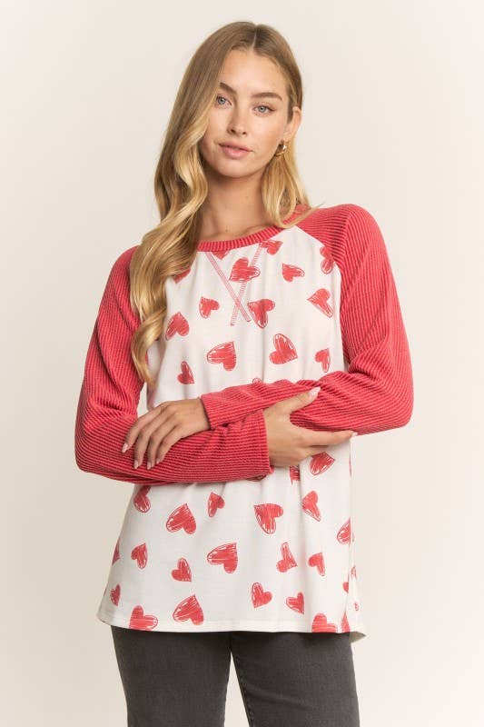 Valentine Scribble Heart Contrast Top