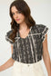 V-Neck Short Ruffle Layered Sleeve Woven Top