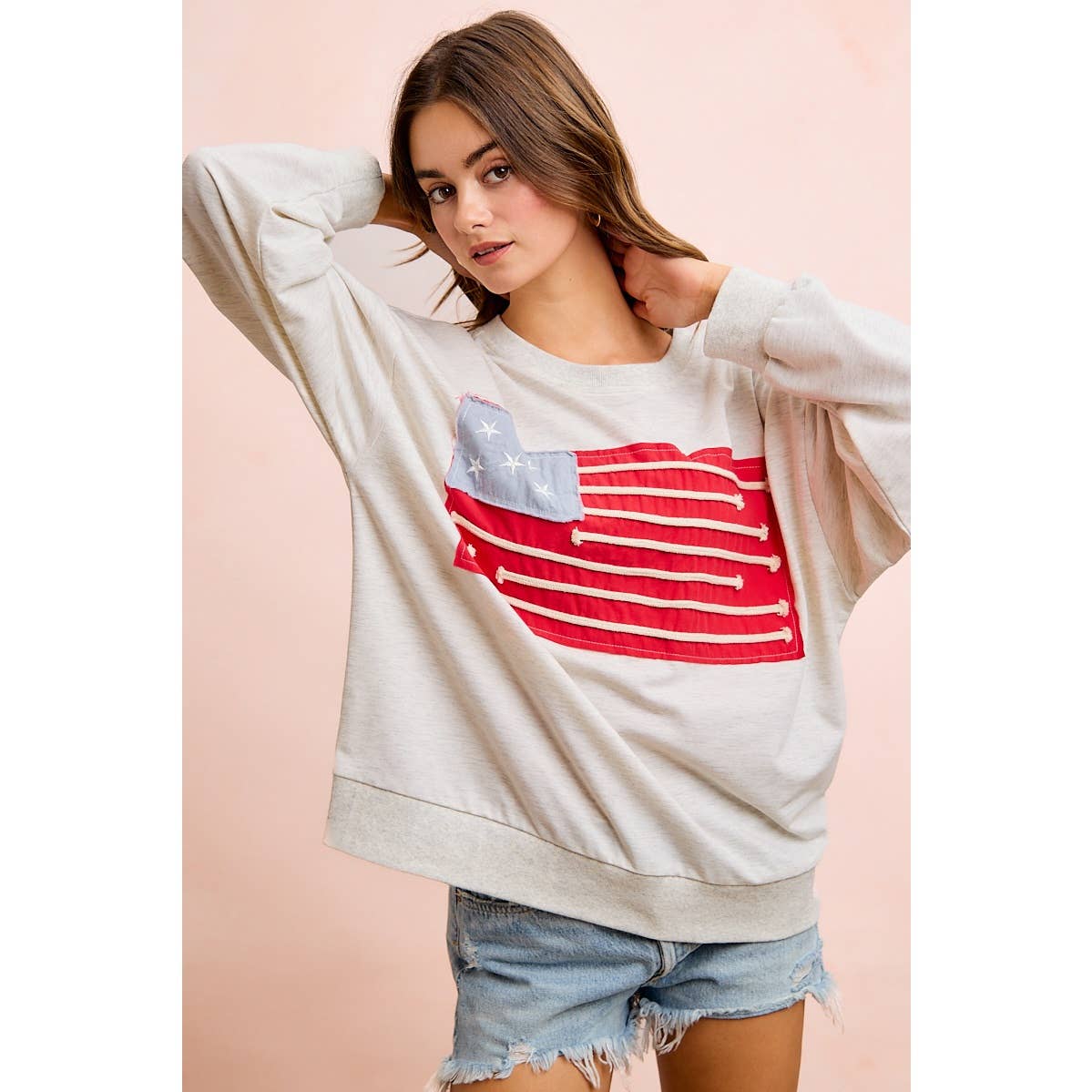 American Flag Patch Long Sleeve Top